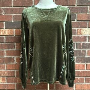 Kate &‎ Sam Green Velvet Embroidered Top Size S